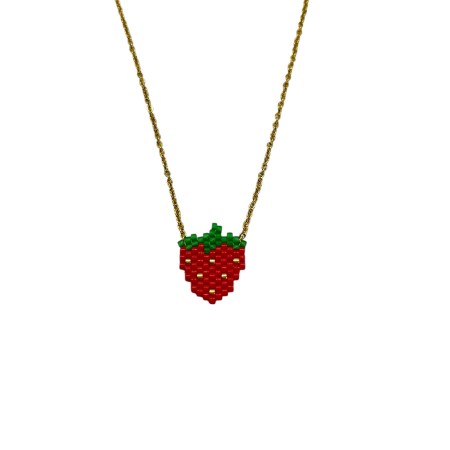 necklace steelgold stawberry  beads